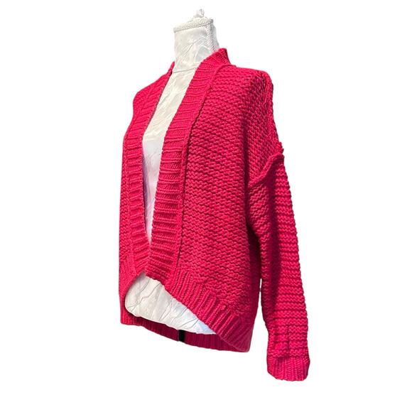 Moth Anthropologie Pink Cardigan Womens Sz XS Open Front High Low Chunky Knit - Picture 15 of 15